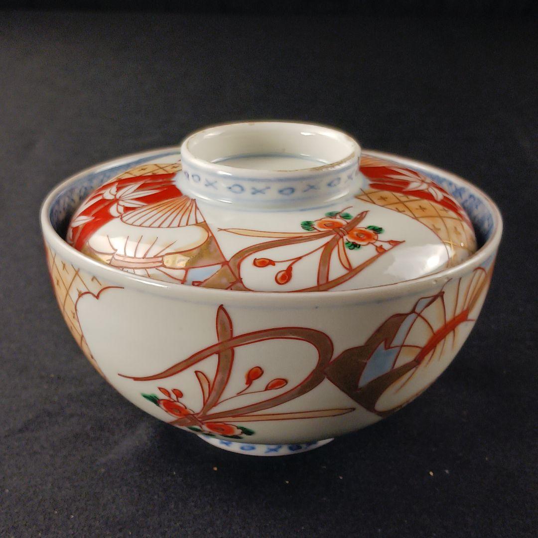 Y2794-2 伊万里 染錦 蓋茶碗 10客セット 共箱