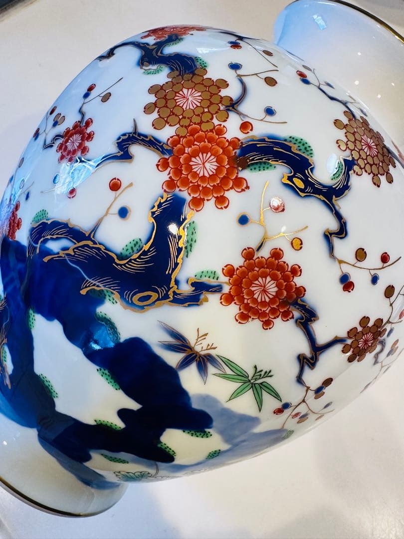 【美品】深川製磁 花瓶 一対 大小2点セット 有田焼 染錦 金彩 富士印