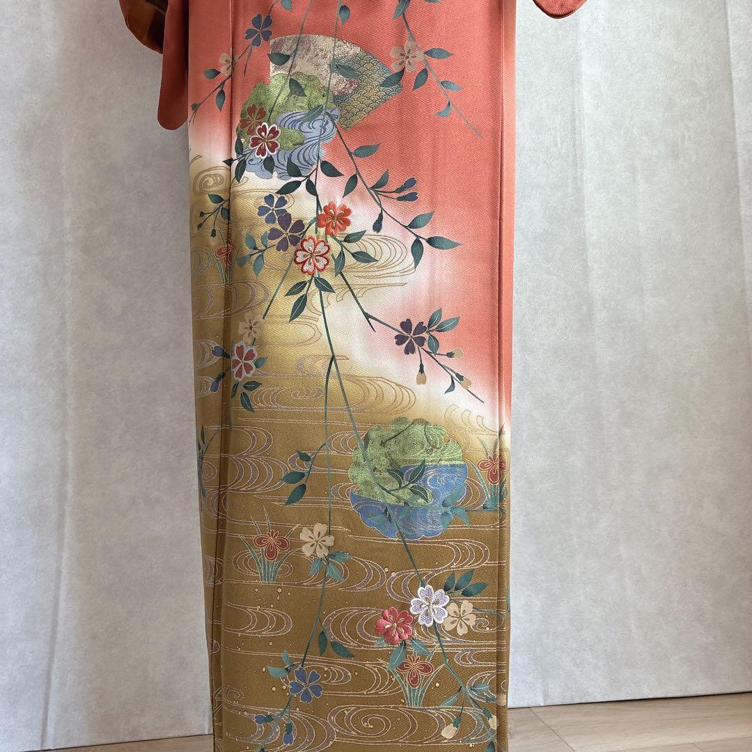 a*i様 訪問着　フルセット　着物　正絹　袷　刺繍　枝花　雪輪　J5