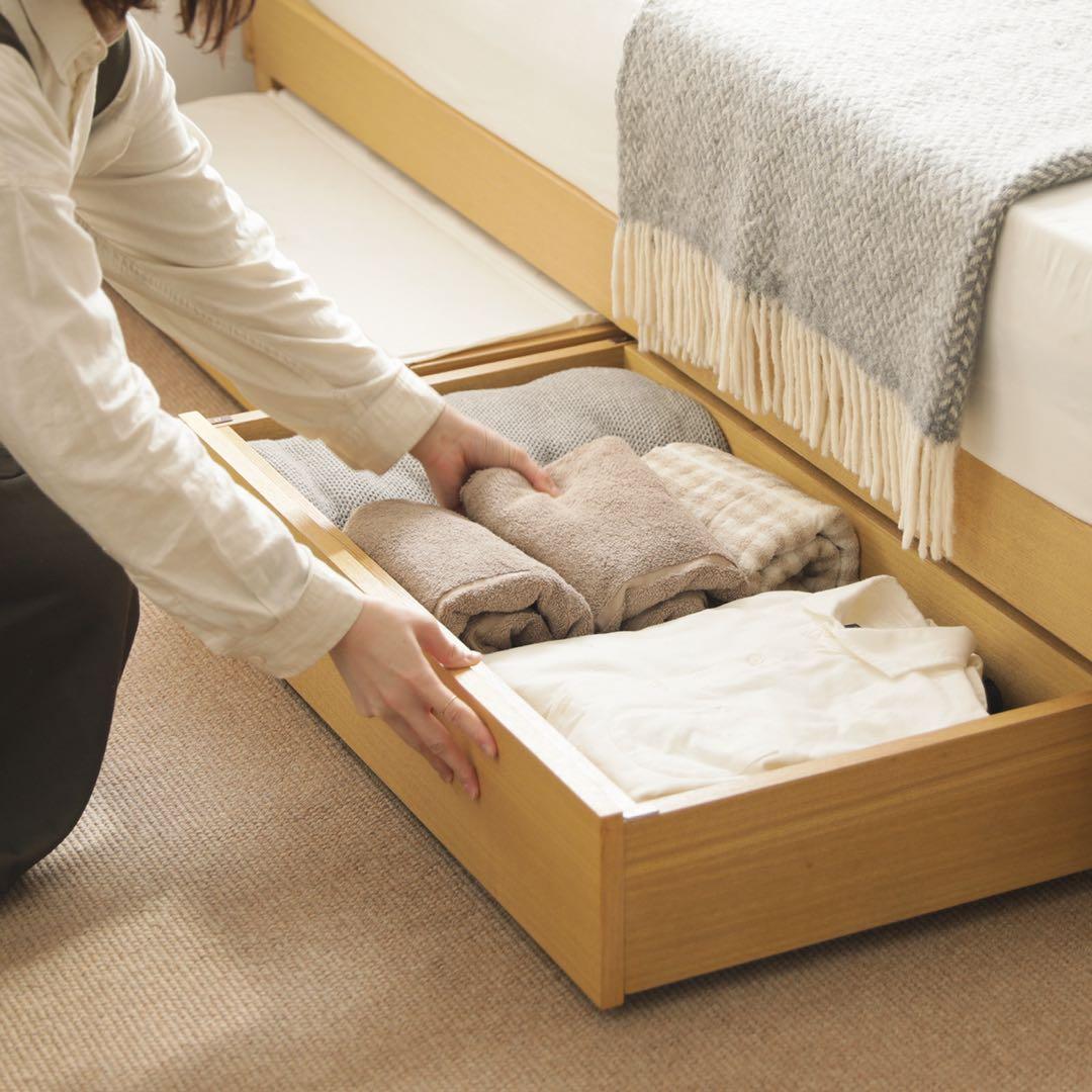 リセノ ダブルベッド folk フォーク ブラウン+収納2点セット