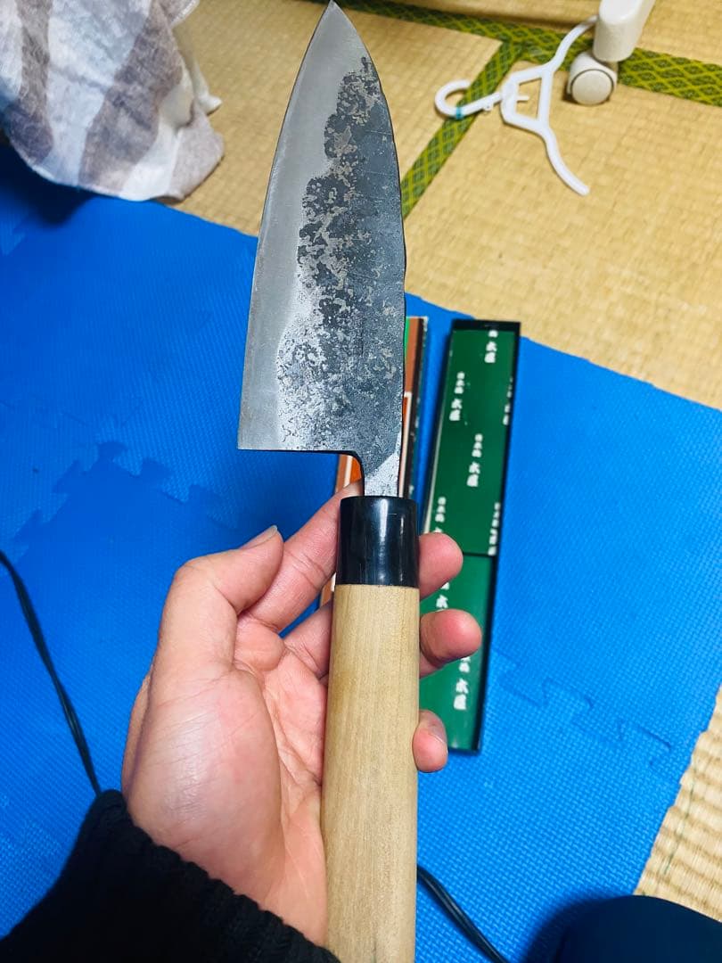 木屋出刃　青い紙　本水牛角