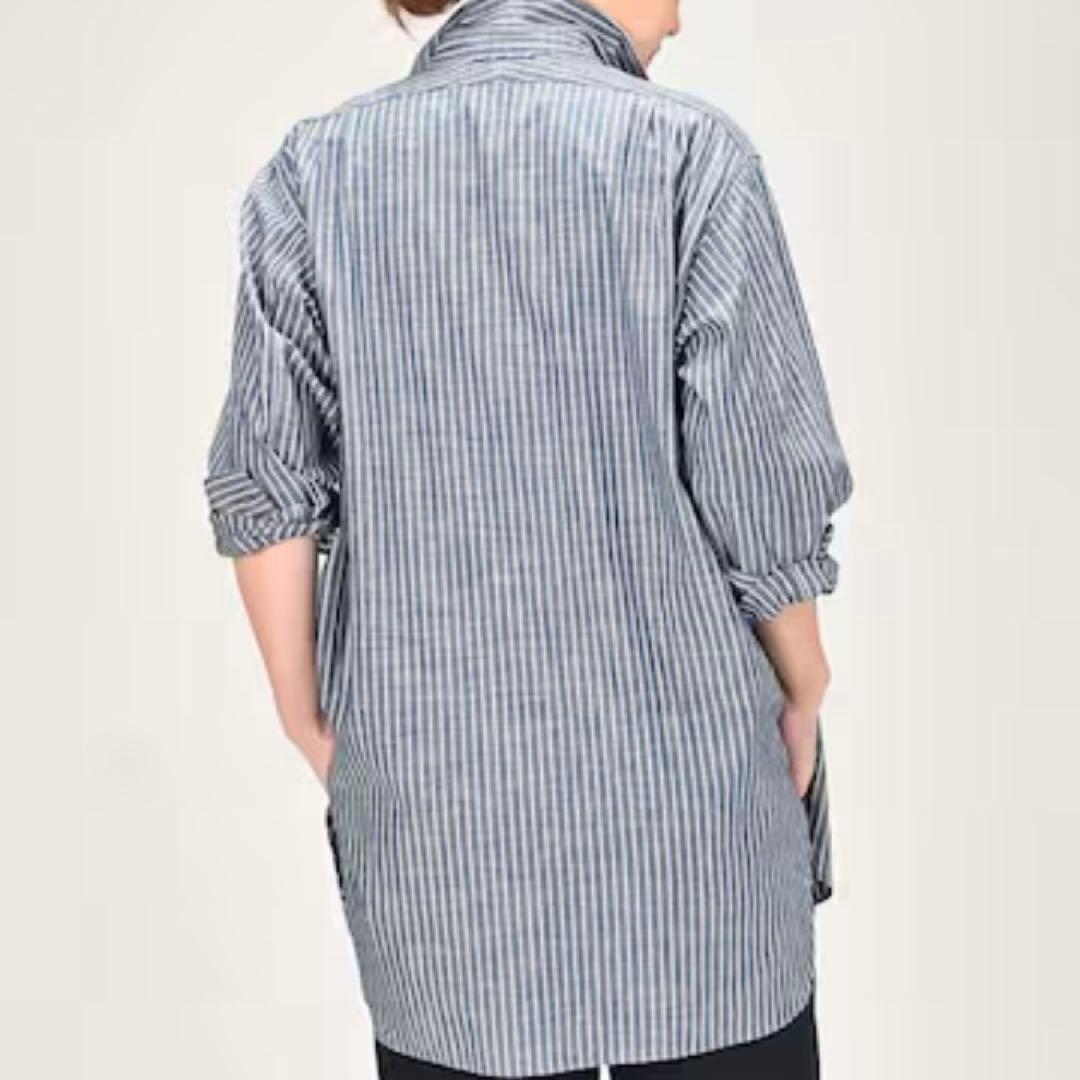 45rダンガリーストライプの908グランパプルシャツ　ユニセックス