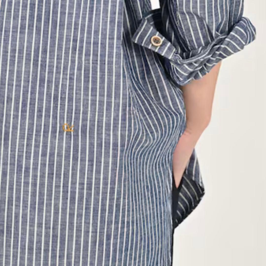 45rダンガリーストライプの908グランパプルシャツ　ユニセックス