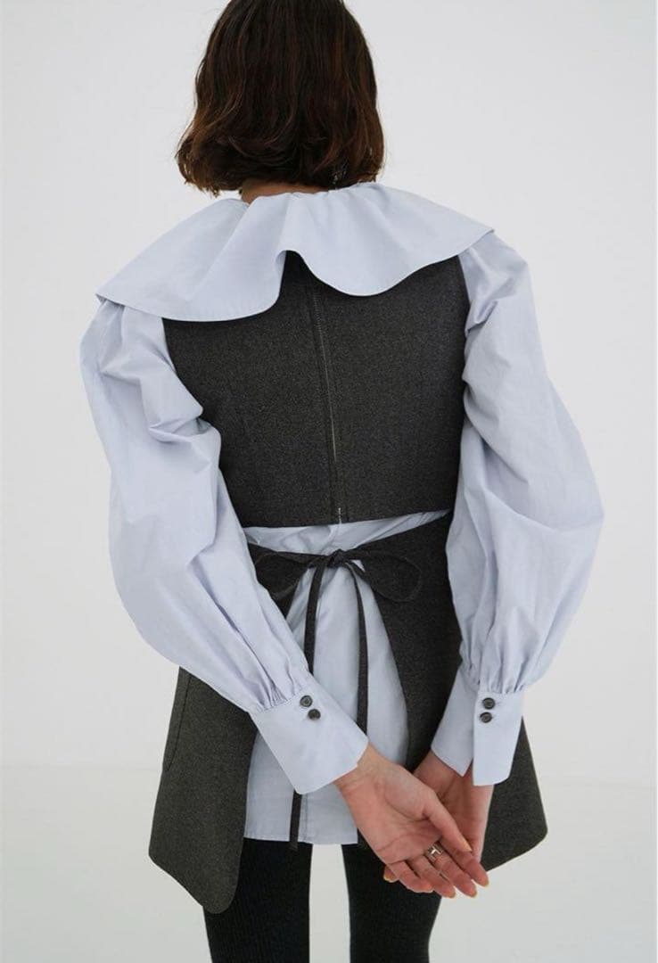 トップス CLANE BIG COLLAR DRAWSTRING BLOUSE