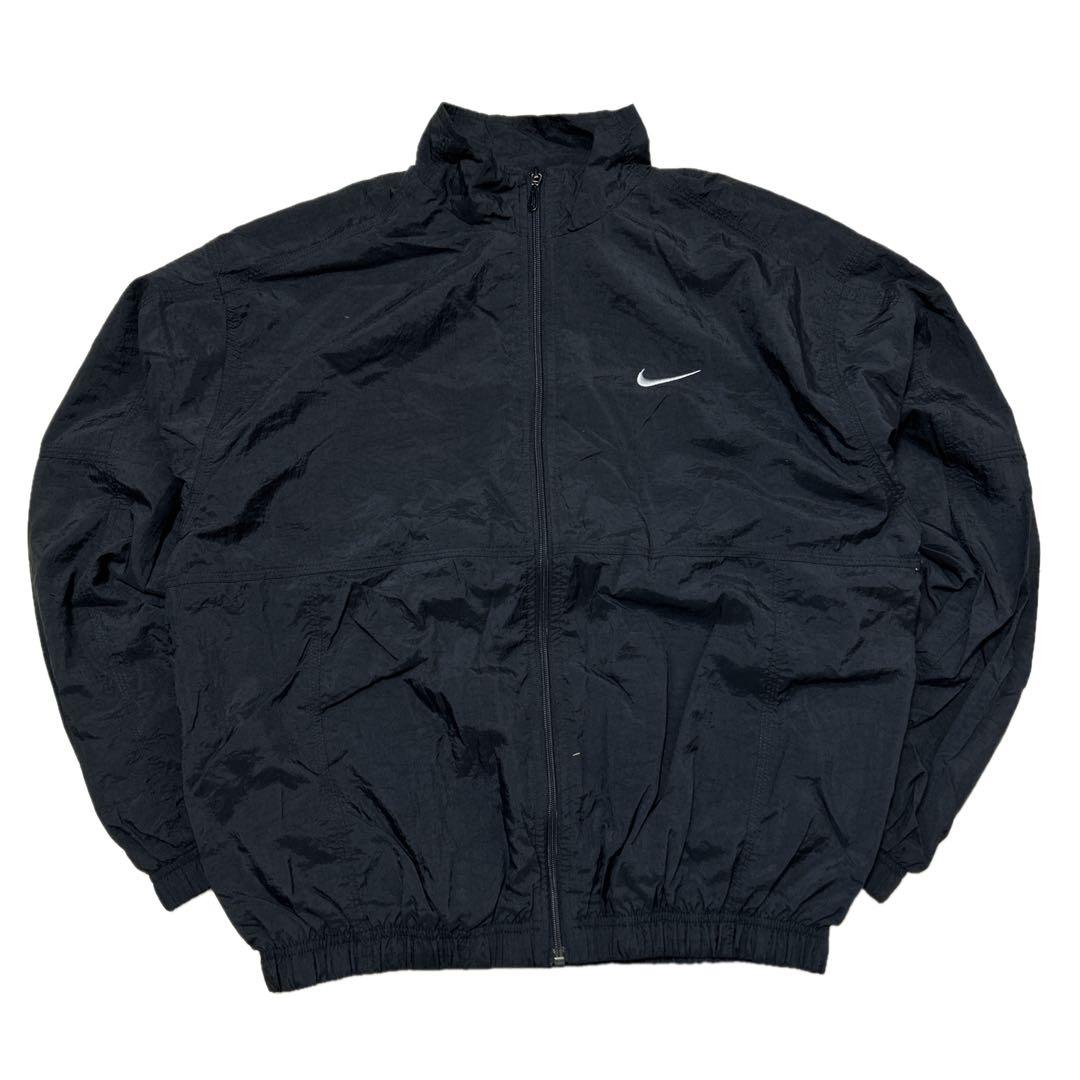 90s NIKE ナイキ ナイロンジャケット トラックジャケット 黒 M 銀タグ