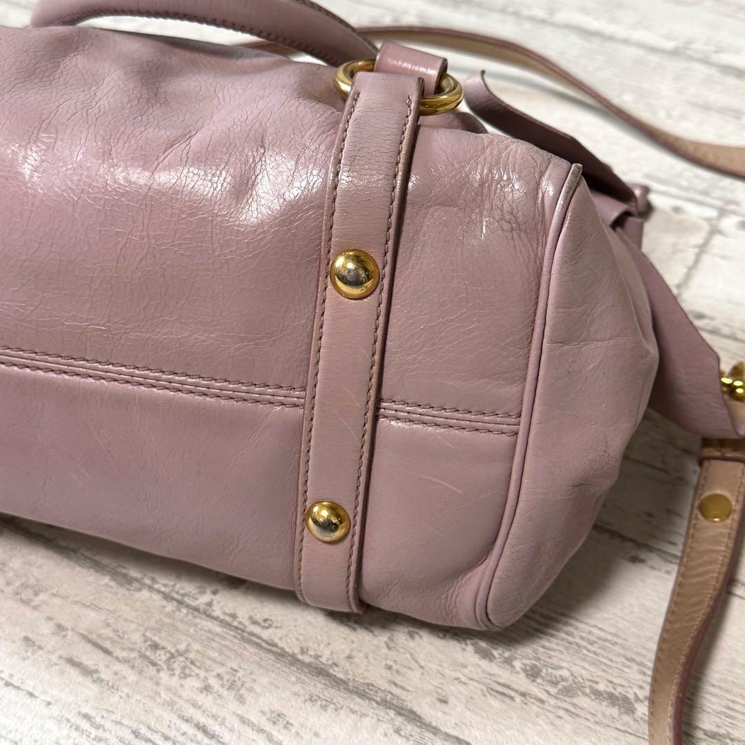 miu miu（ミュウミュウ）サイドリボン レザー 2way ショルダーバッグ♤