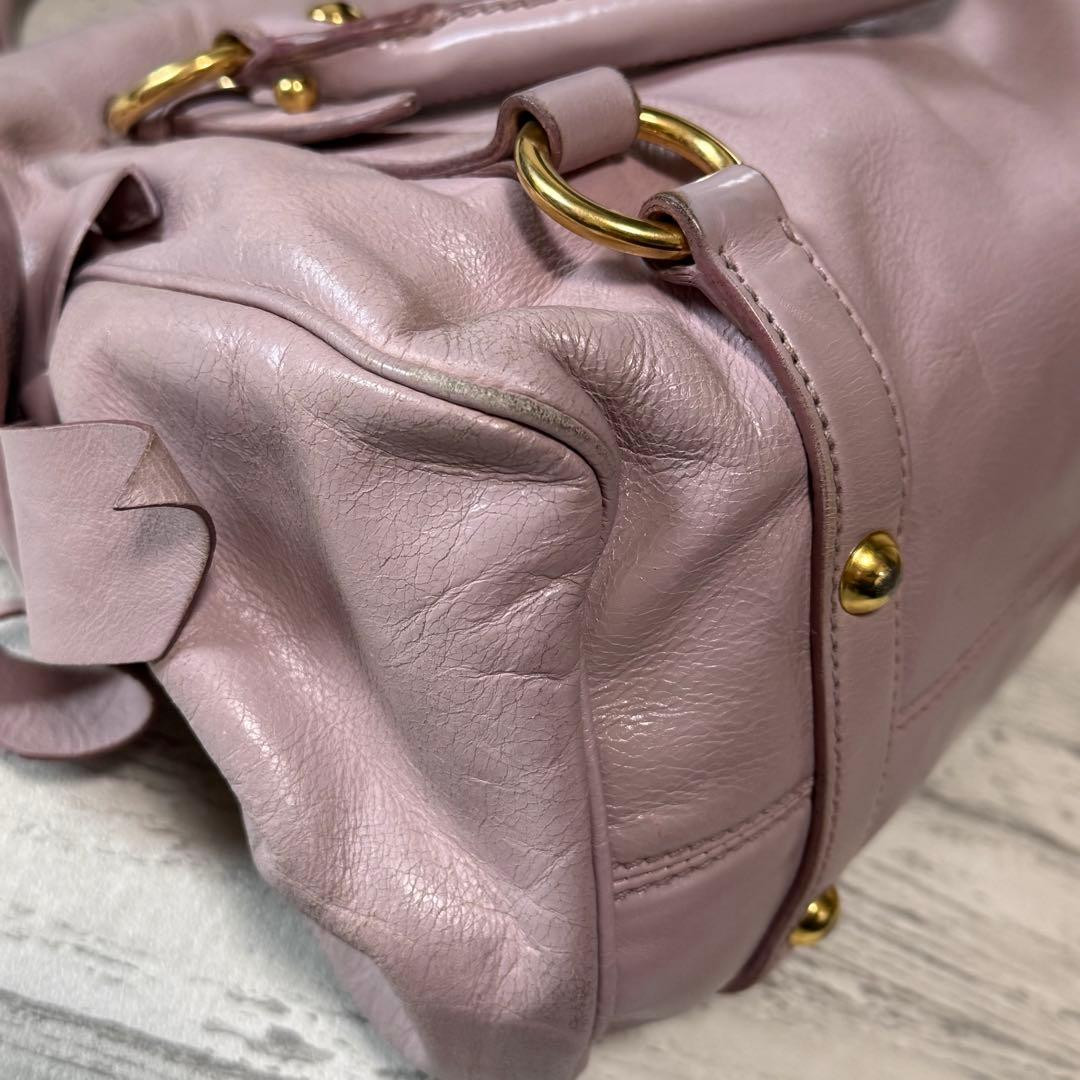 miu miu（ミュウミュウ）サイドリボン レザー 2way ショルダーバッグ♤