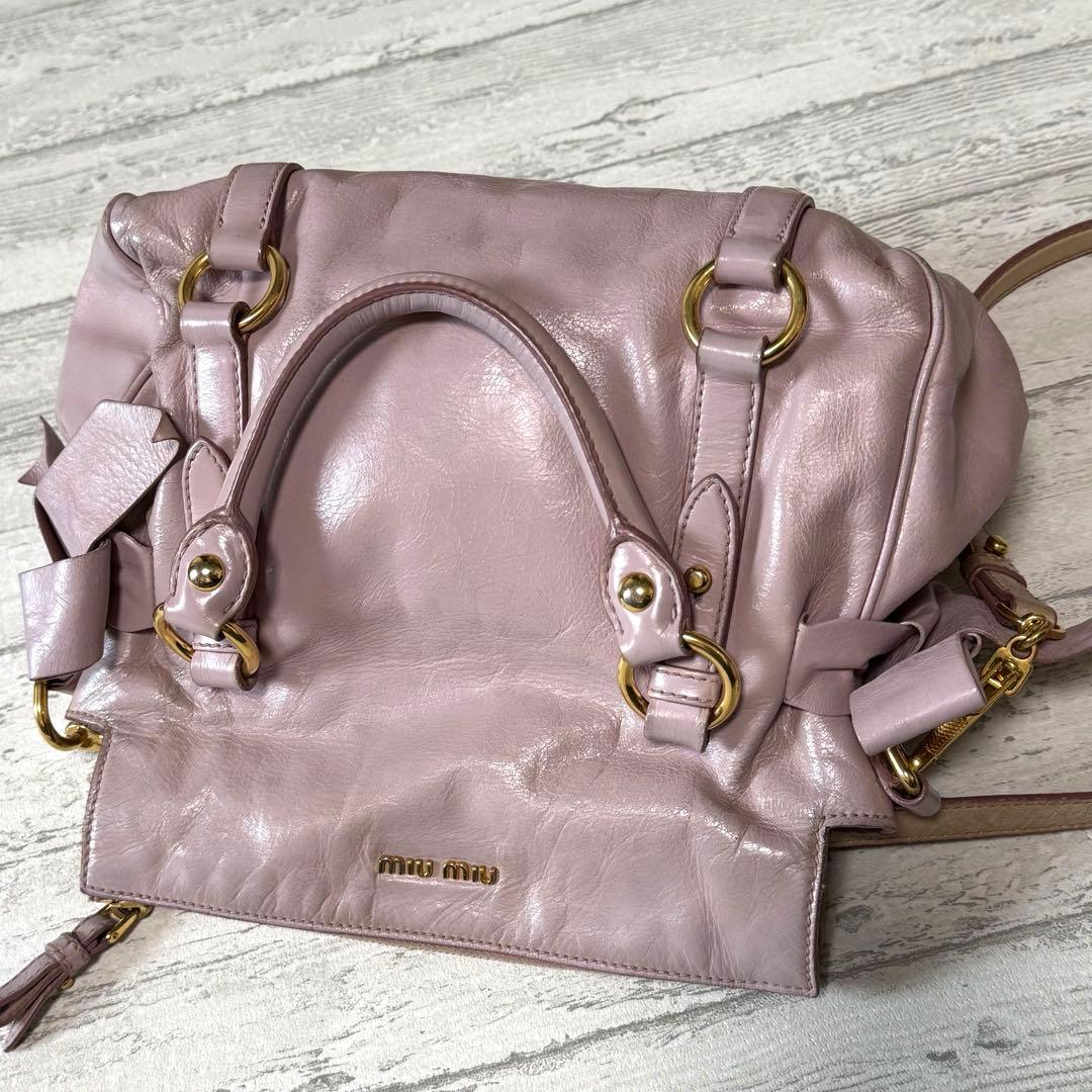 miu miu（ミュウミュウ）サイドリボン レザー 2way ショルダーバッグ♤