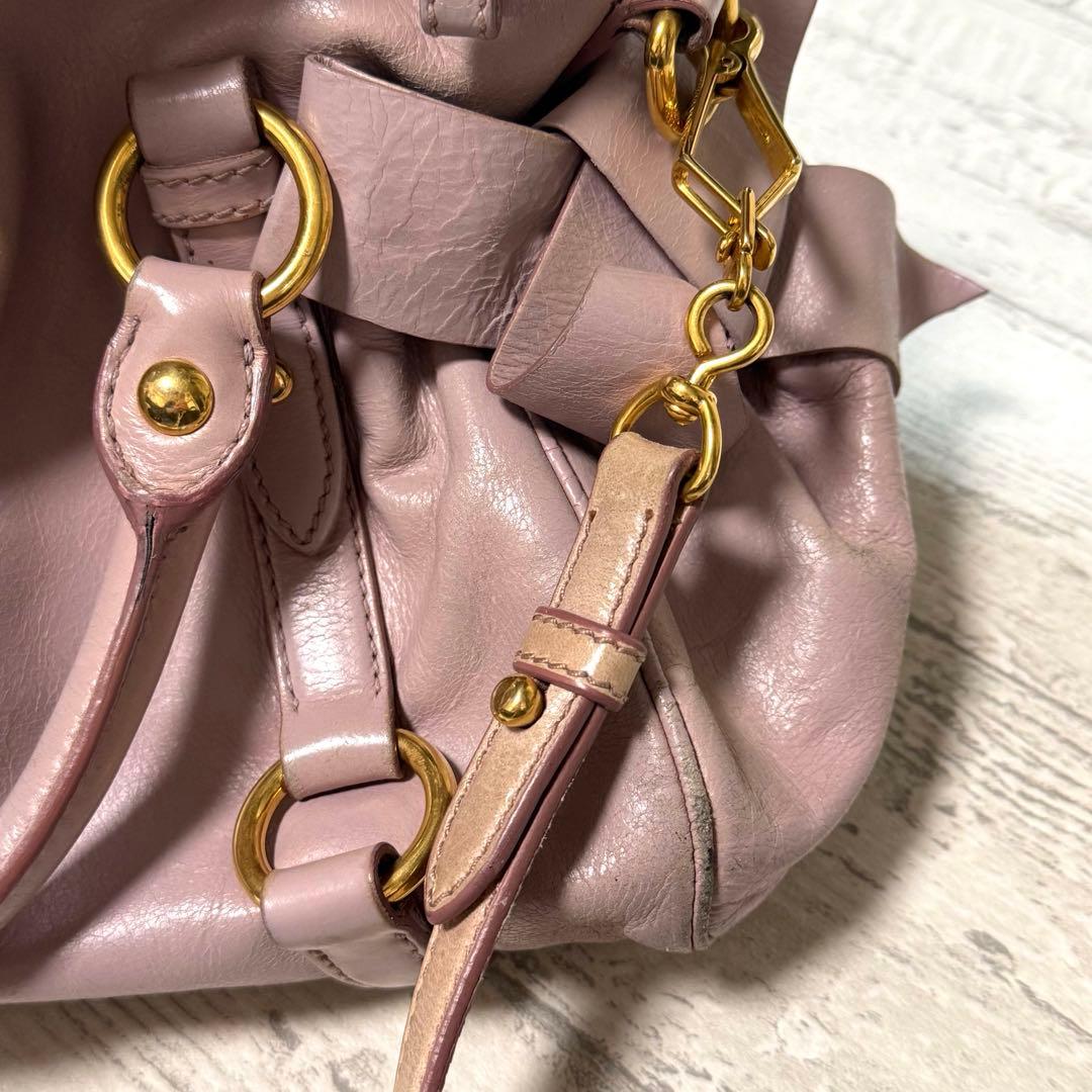 miu miu（ミュウミュウ）サイドリボン レザー 2way ショルダーバッグ♤