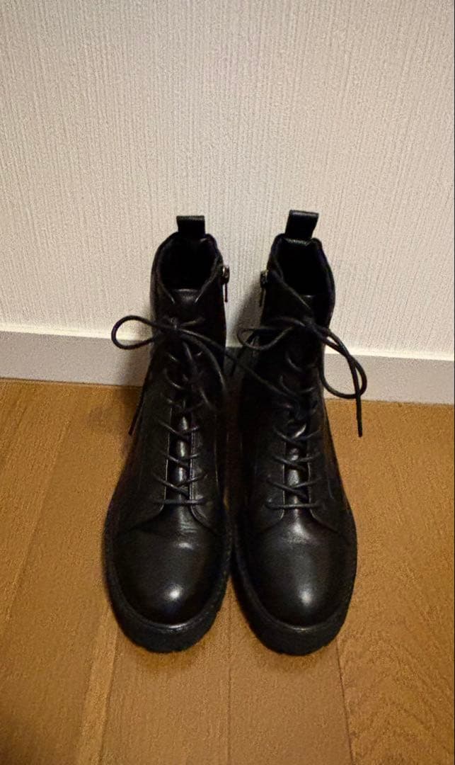 マーガレットハウエル レースアップブーツ サイドジップ 黒 24.5