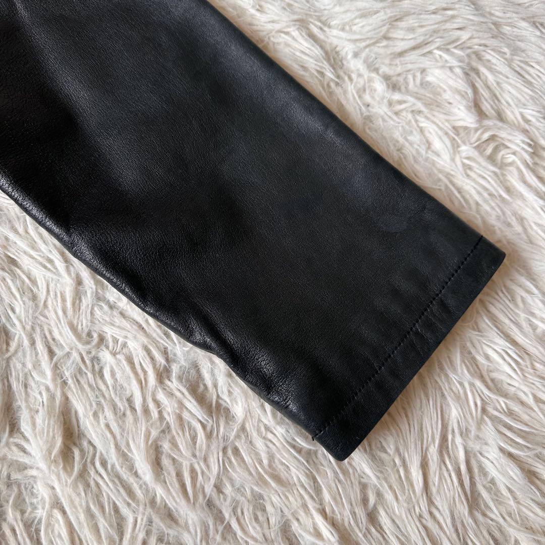 希少✨アニエスベー　レザージャケット　ノーカラー　スナップボタン　黒　本革