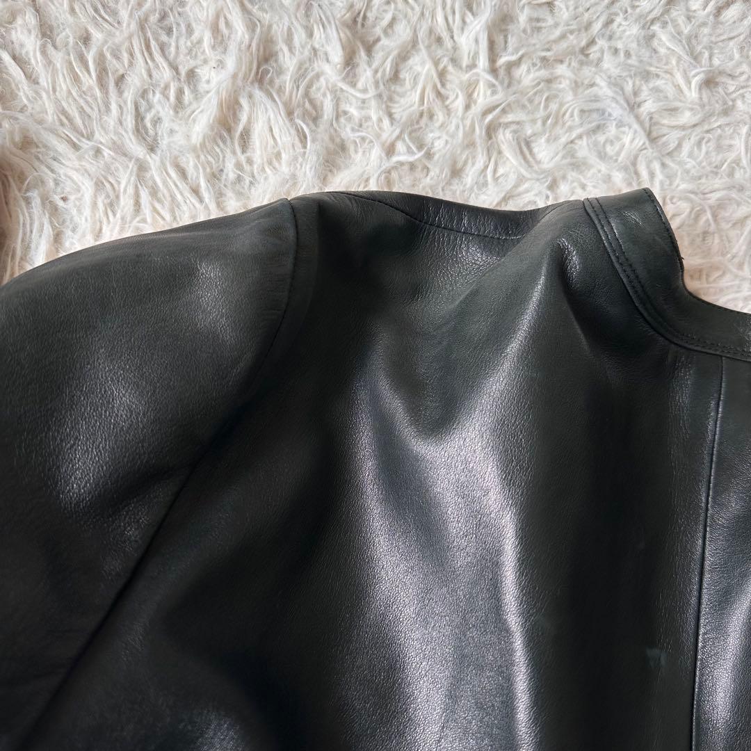 希少✨アニエスベー　レザージャケット　ノーカラー　スナップボタン　黒　本革