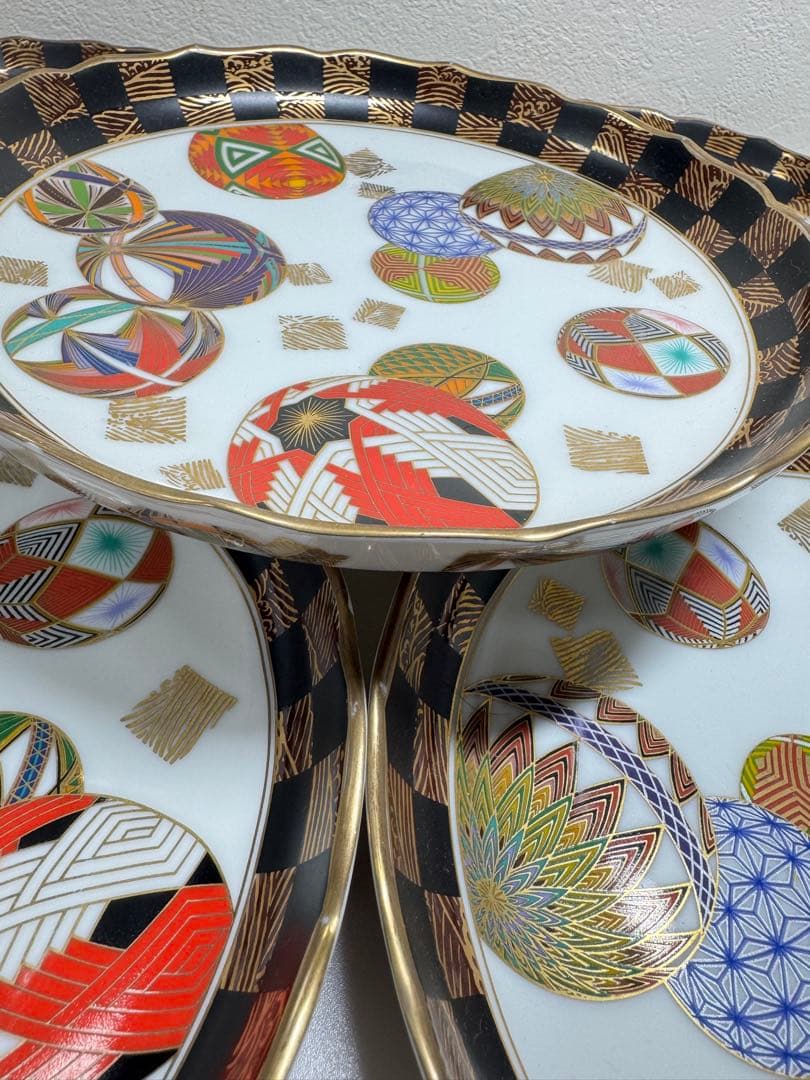 美濃焼 庫山窯 色絵手まり 和皿盛皿 5客セット 金彩 金襴手 廃盤 A①