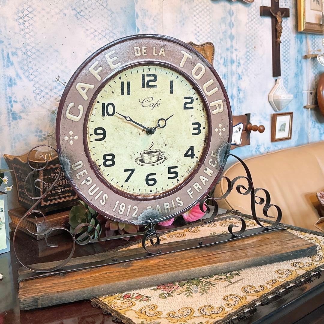 フレンチアンティークデザインの時計 カフェ 置き時計 PARIS