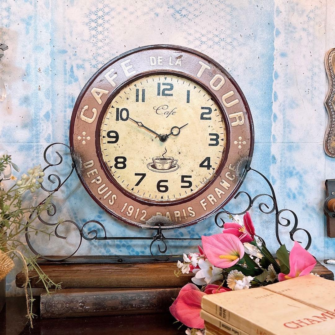 フレンチアンティークデザインの時計 カフェ 置き時計 PARIS