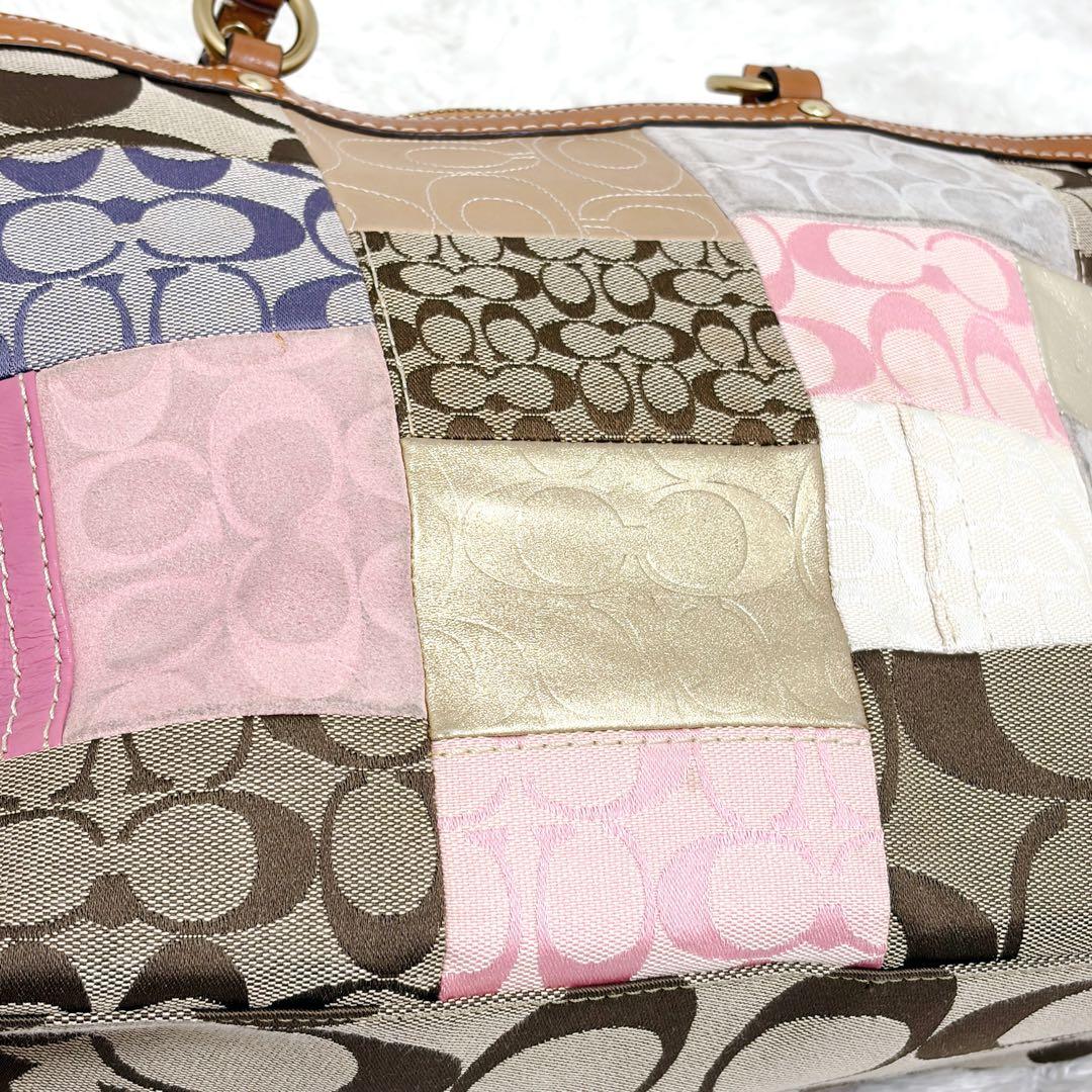 COACH パッチワーク トートバッグ A4可 シグネチャー レザー 金具