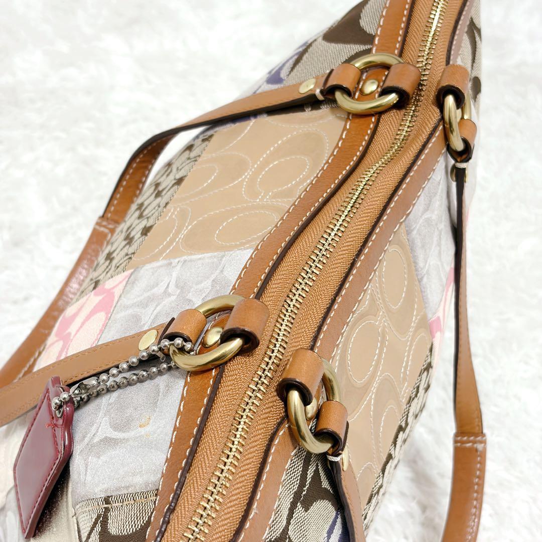COACH パッチワーク トートバッグ A4可 シグネチャー レザー 金具
