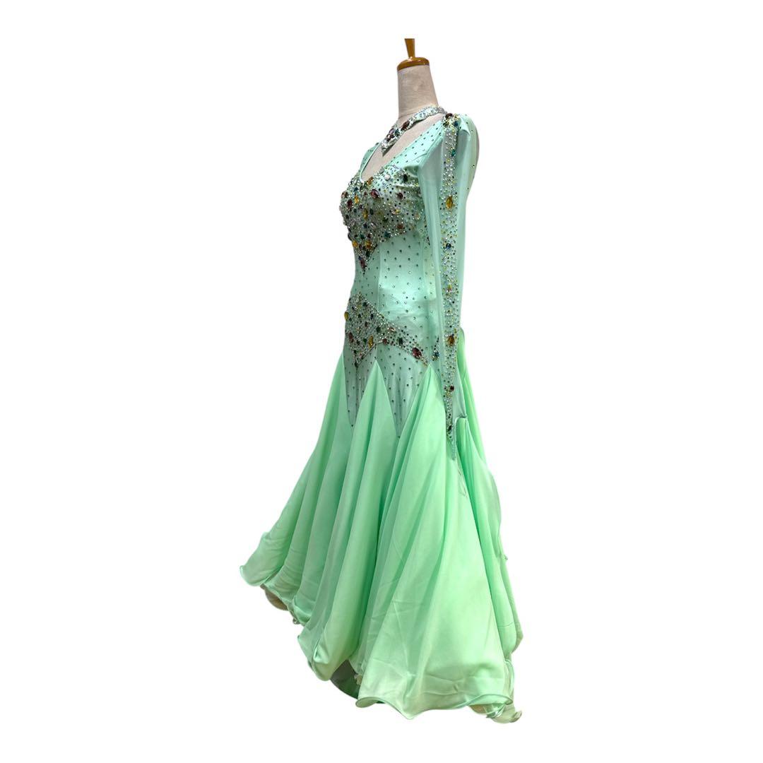 6328★S ミントグリーン カラフビジュー スタンダード ドレス社交ダンス