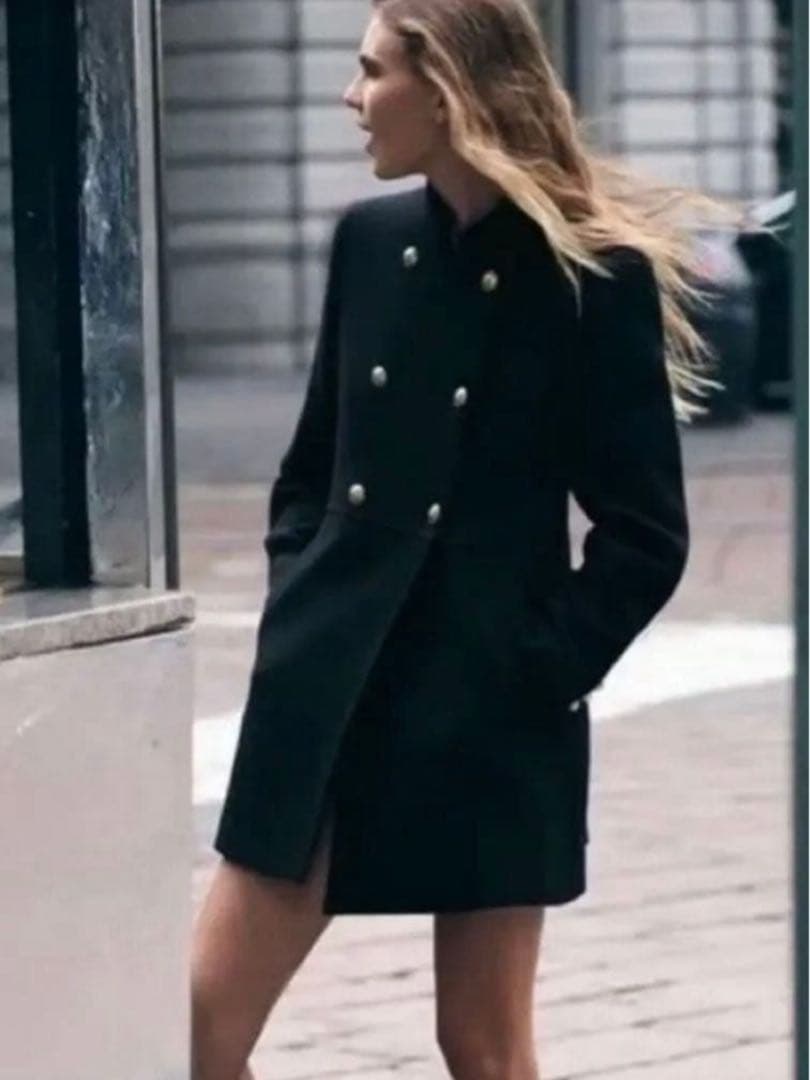 ZARA 新品 ウールダブルブレストコート ゴールドボタン L