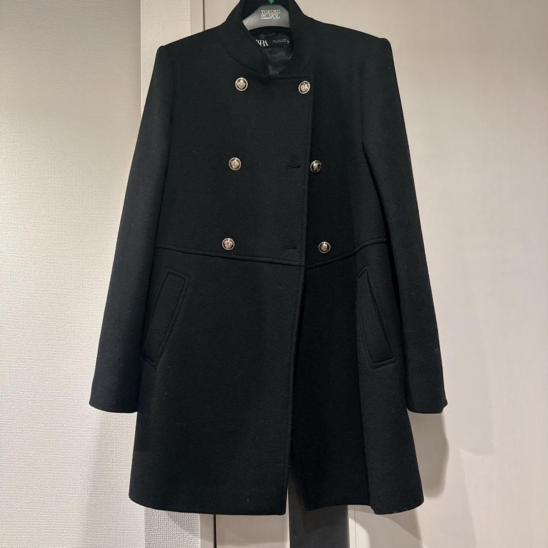 ZARA 新品 ウールダブルブレストコート ゴールドボタン L