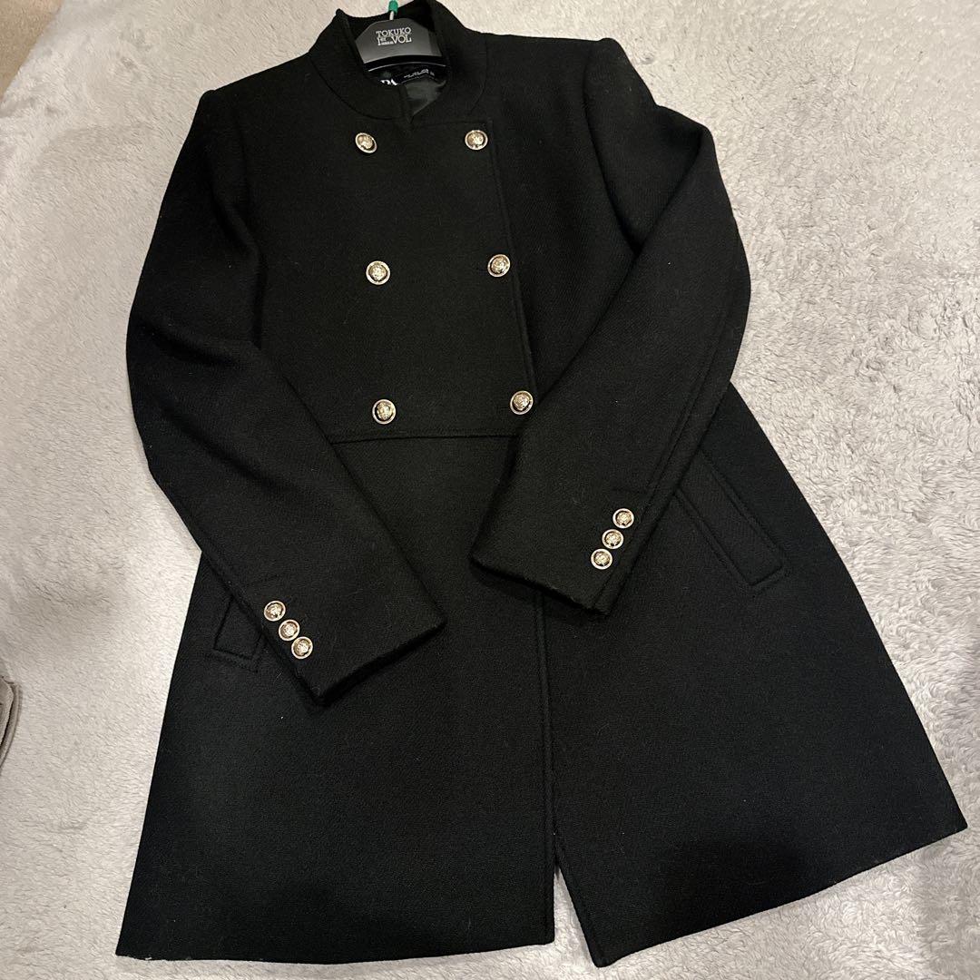 ZARA 新品 ウールダブルブレストコート ゴールドボタン L