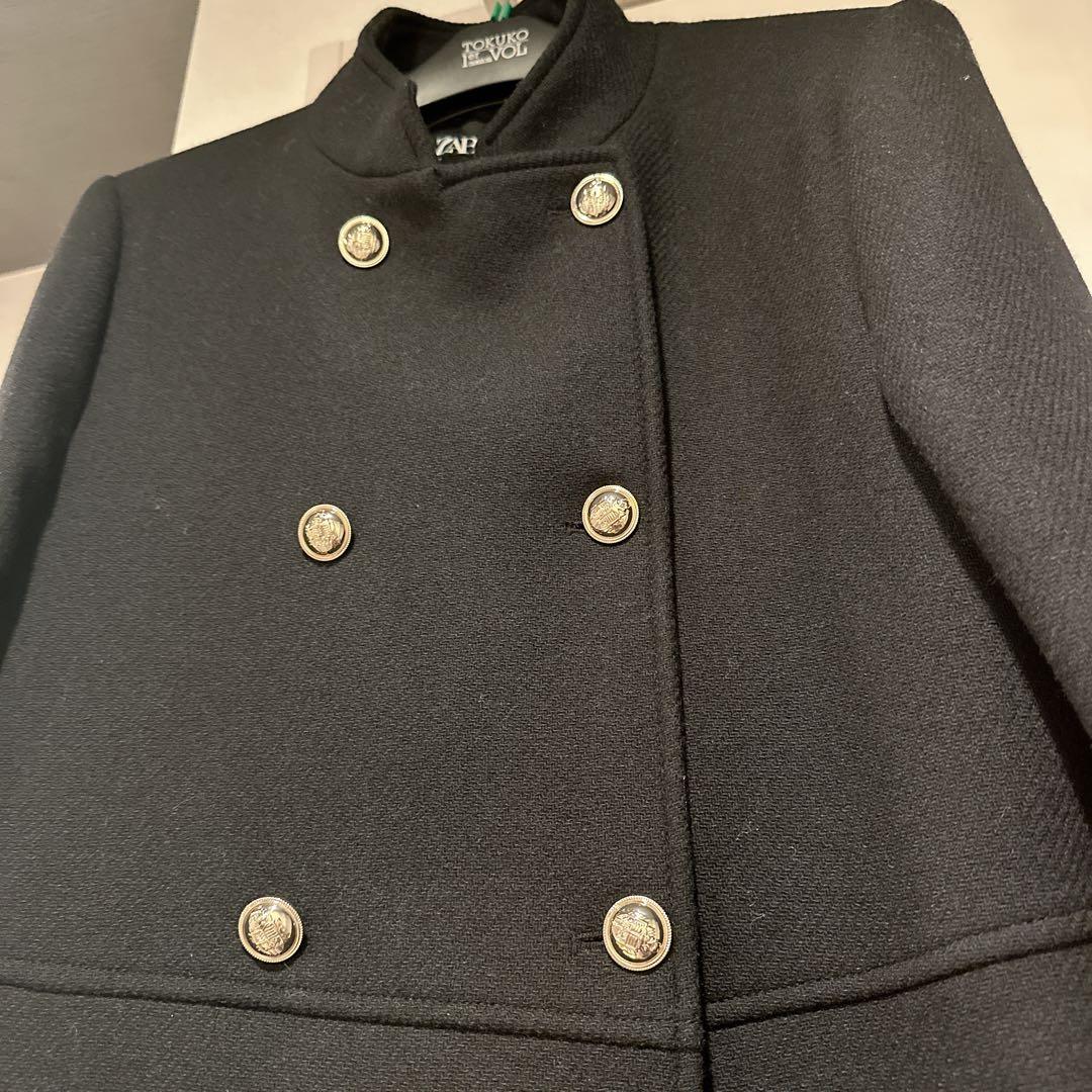 ZARA 新品 ウールダブルブレストコート ゴールドボタン L