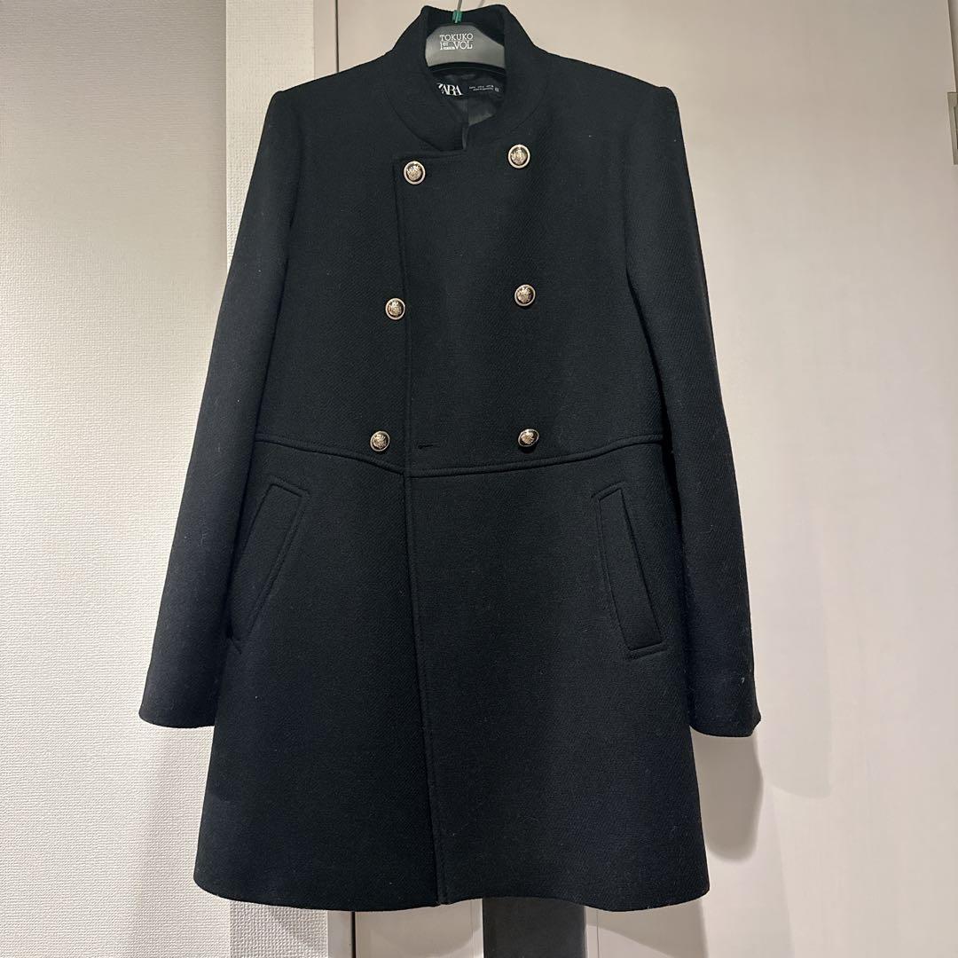 ZARA 新品 ウールダブルブレストコート ゴールドボタン L