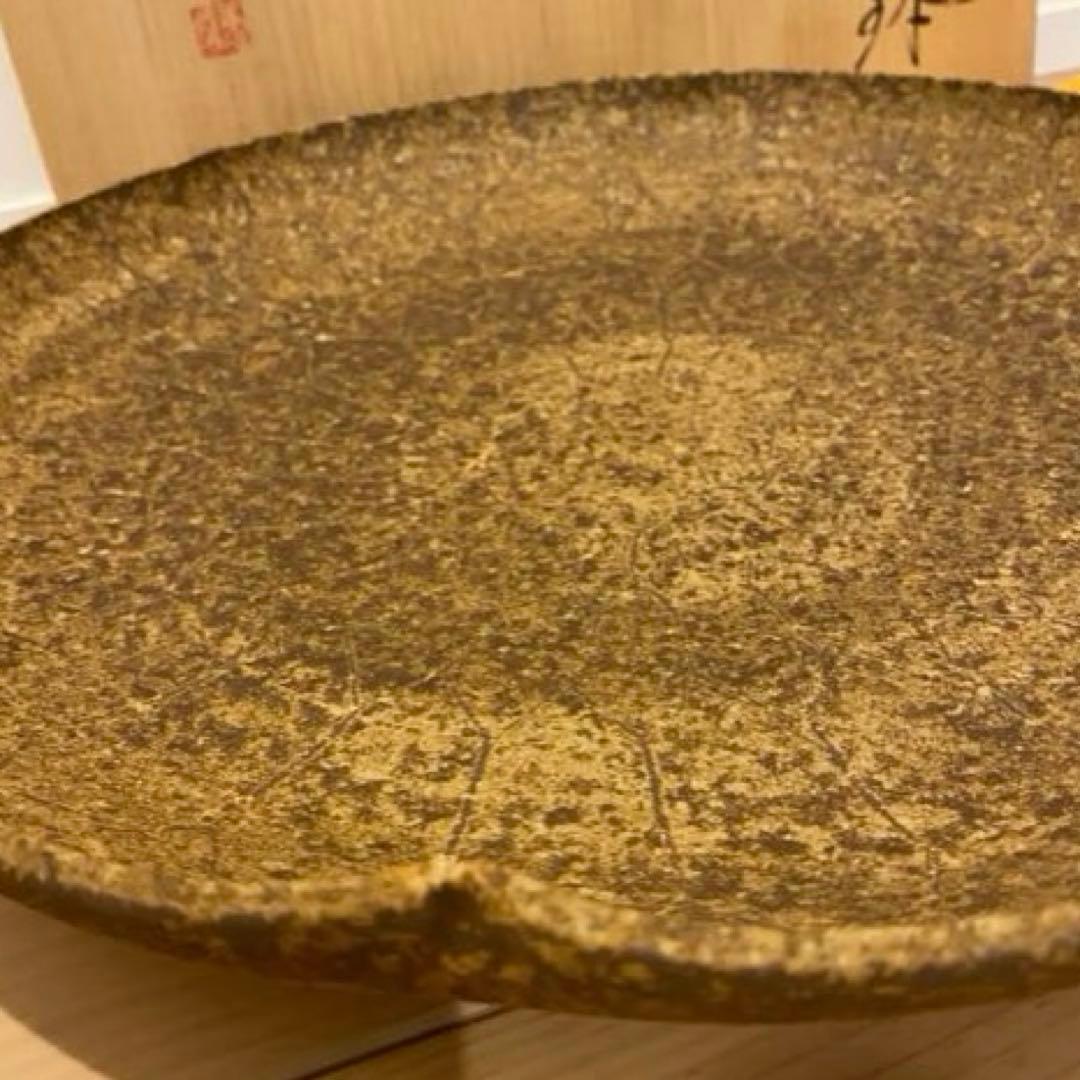 【未使用品】萩伊羅保線文字鉢　野坂康起造　共箱　布付き　山口県指定無形文化財
