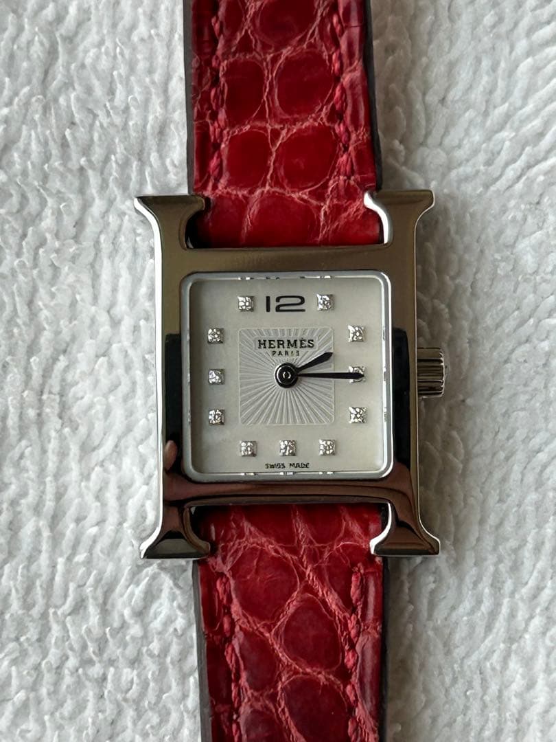 未使用に近いエルメス Hウォッチミニ HH1.110 11Pダイヤ シェル文字盤