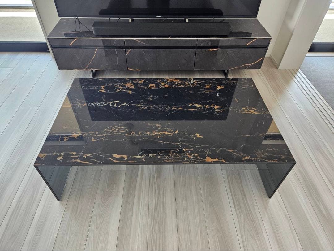 カリガリス　テーブル　ブラックマーブル　ローテーブル　美品　人気カラー