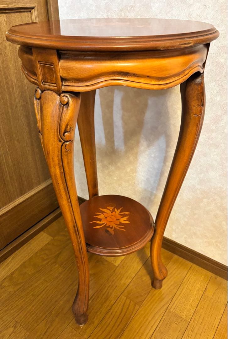 イタリア サイドテーブル 花台 象嵌 猫脚