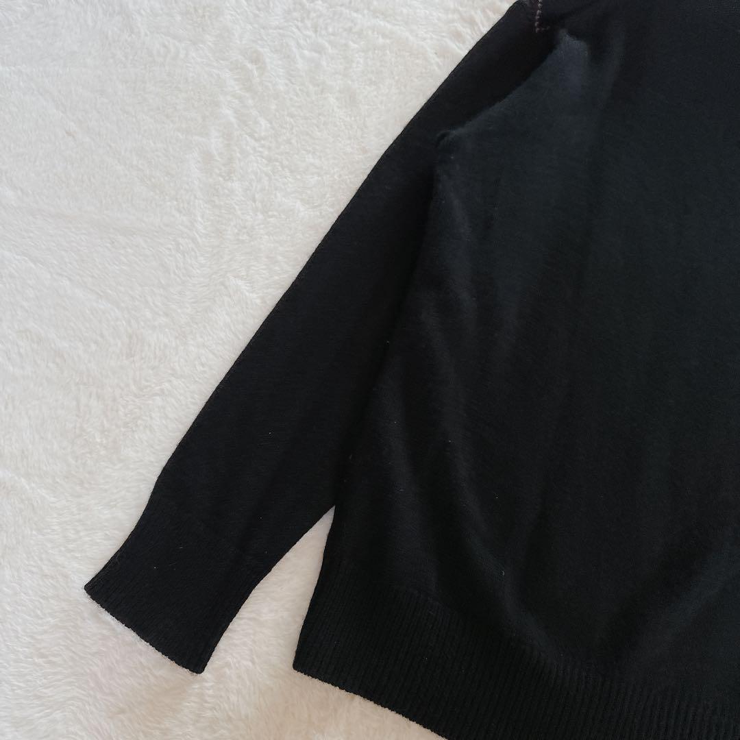 【マーガレットハウエル】アーガイル柄Vネックニット ウールカシミヤシルク 黒L