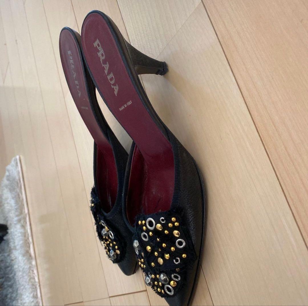 PRADA スタッズ ビジュー ミュール 37 ポインテッド ヒール