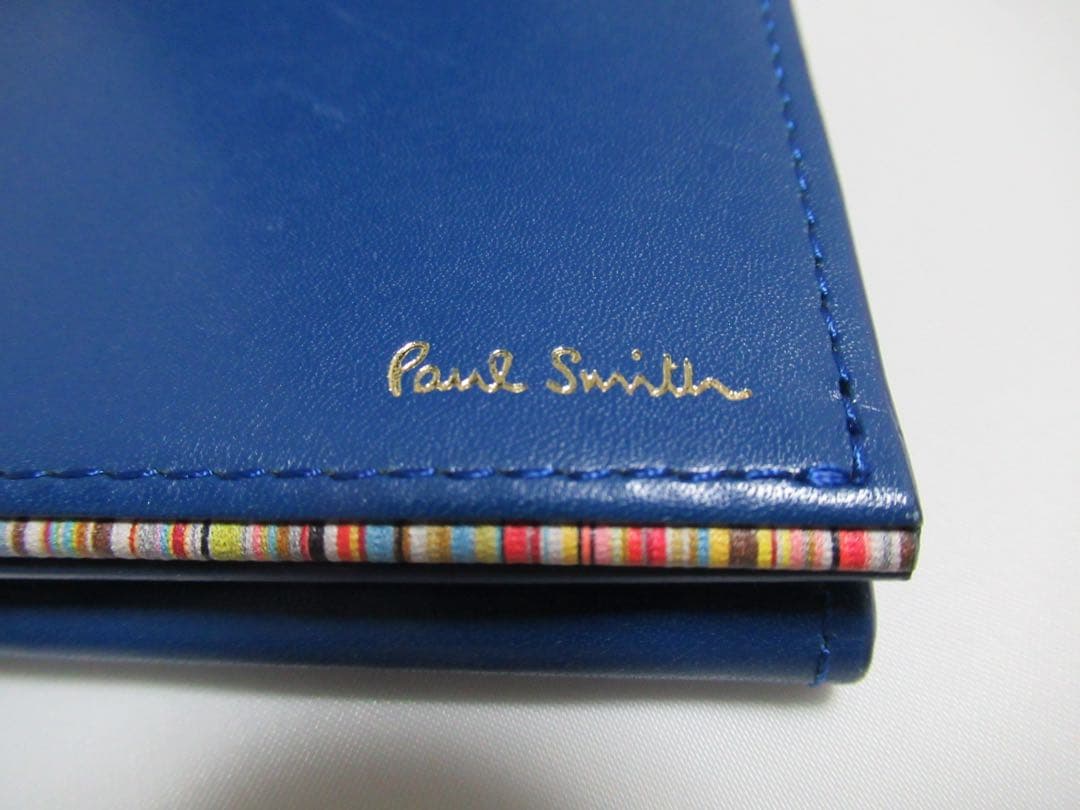 ポールスミス 新品訳あり！シグネチャーストライプ牛革名刺入れ カードケース 青