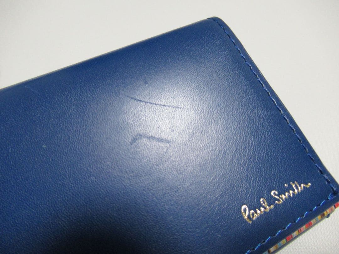 ポールスミス 新品訳あり！シグネチャーストライプ牛革名刺入れ カードケース 青