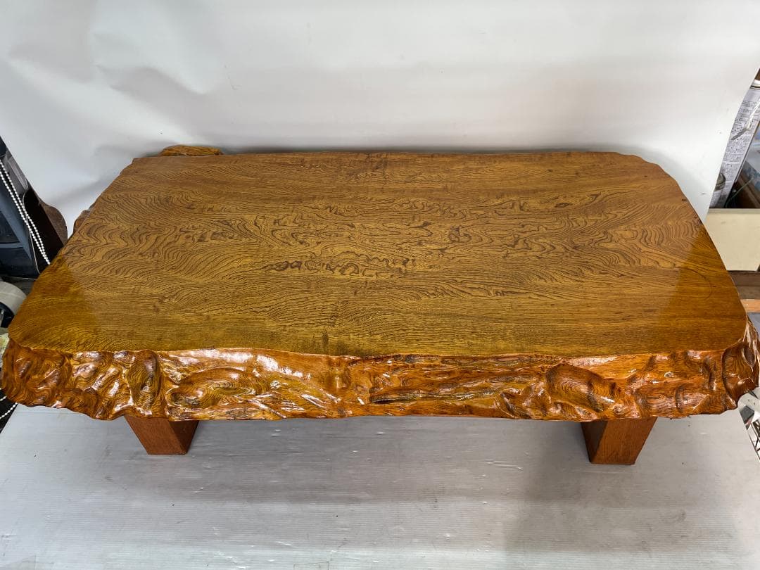 ケヤキ？ 一枚板 座卓 ローテーブル ちゃぶ台 天然木 無垢材 　12c01