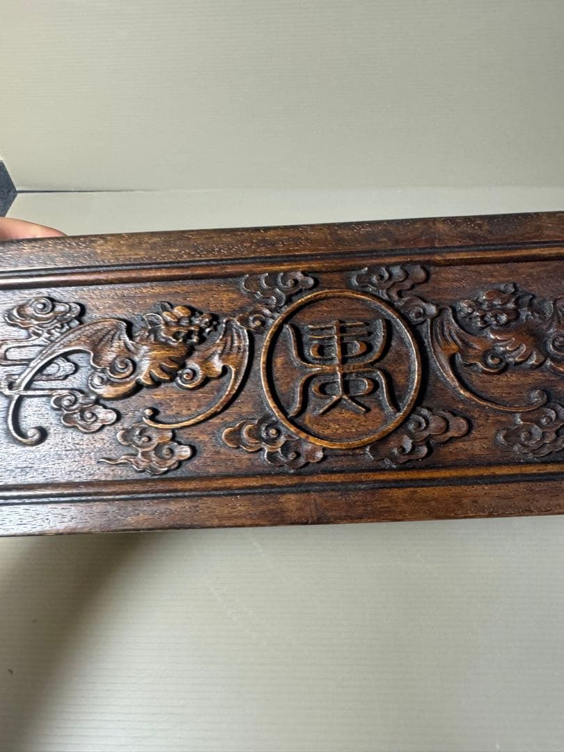 2373 古美術品　細密彫　龍文　木箱　首飾箱　時代物