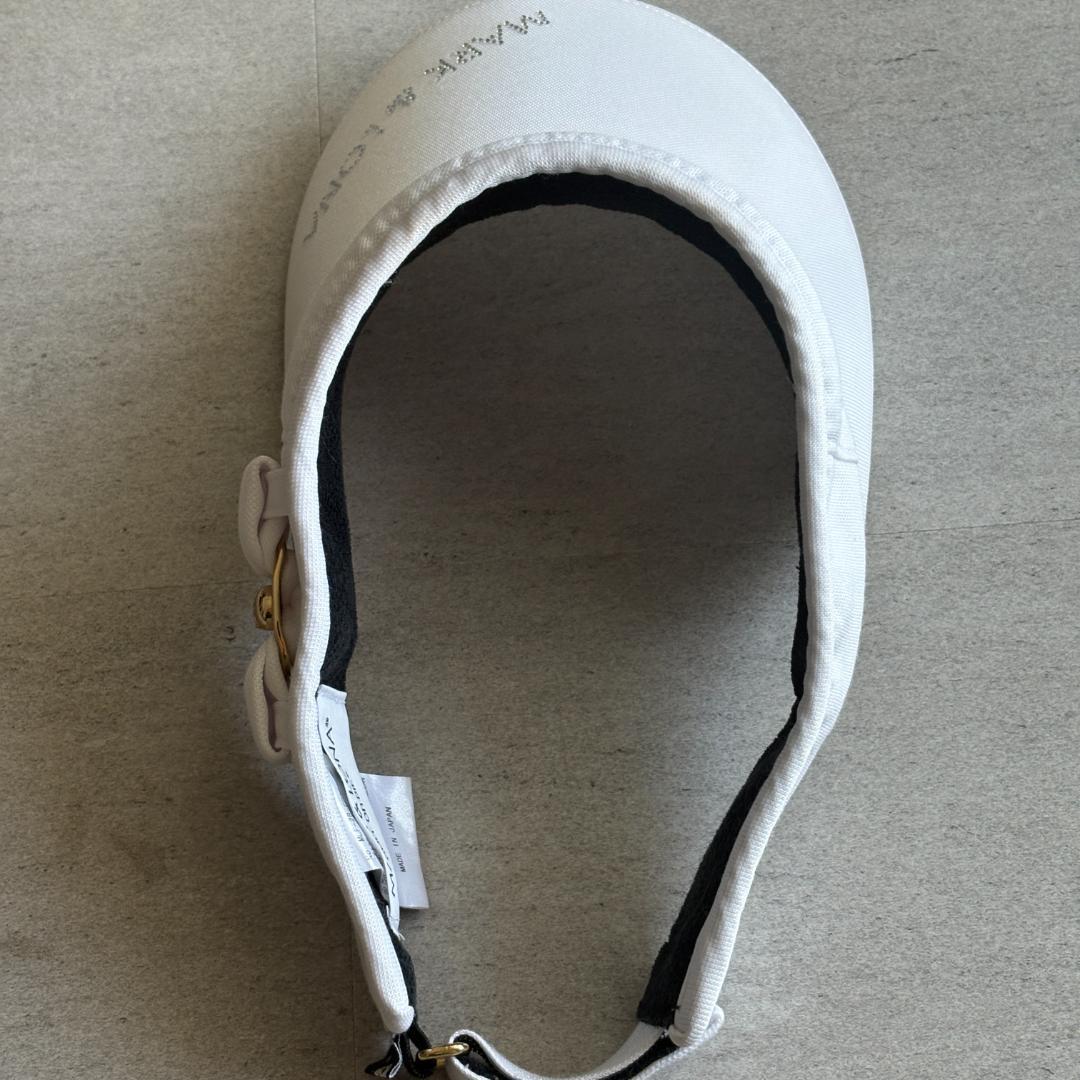 【マークアンドロナ】人気立体スカルロゴ×リボン付き ゴルフサンバイザー ホワイト