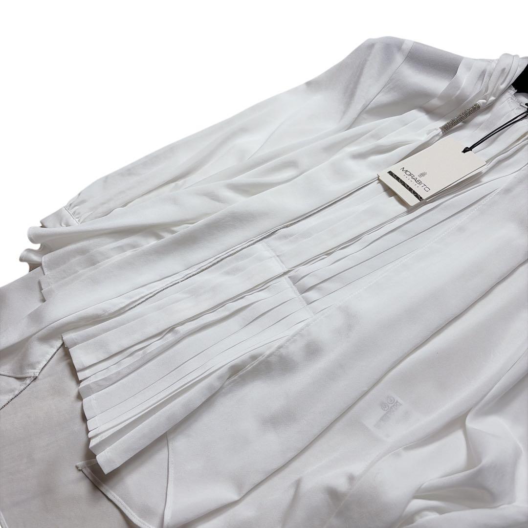 新品6.5万 モラビトプルミエ クリスタル装飾 ボウタイブラウス 白 38