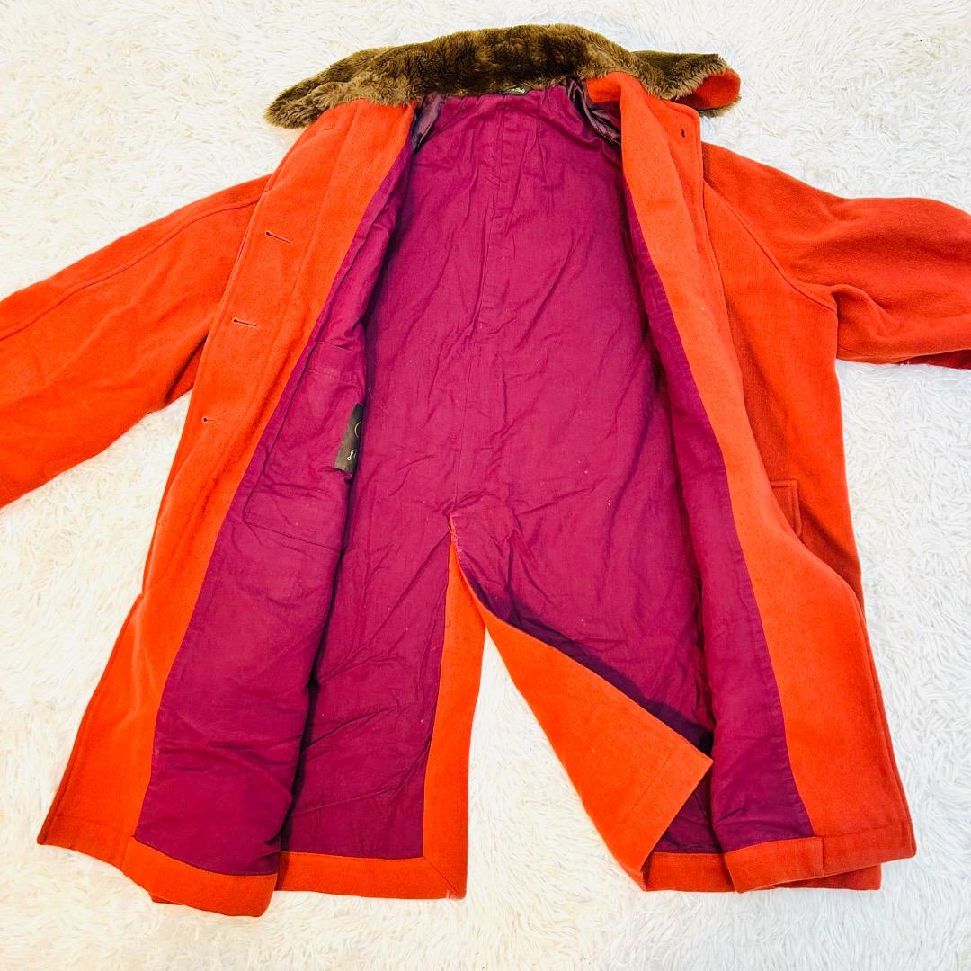 【ヴィンテージ】ジリ ファーカラーテラコッタレッドフラップポケット ワイドコート