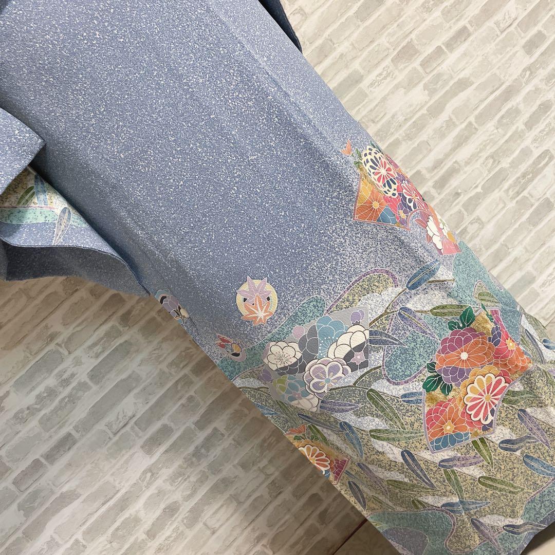 訪問着　フルセット　枝垂れ柳　地紙　丸紋　叩き染　着物　I2