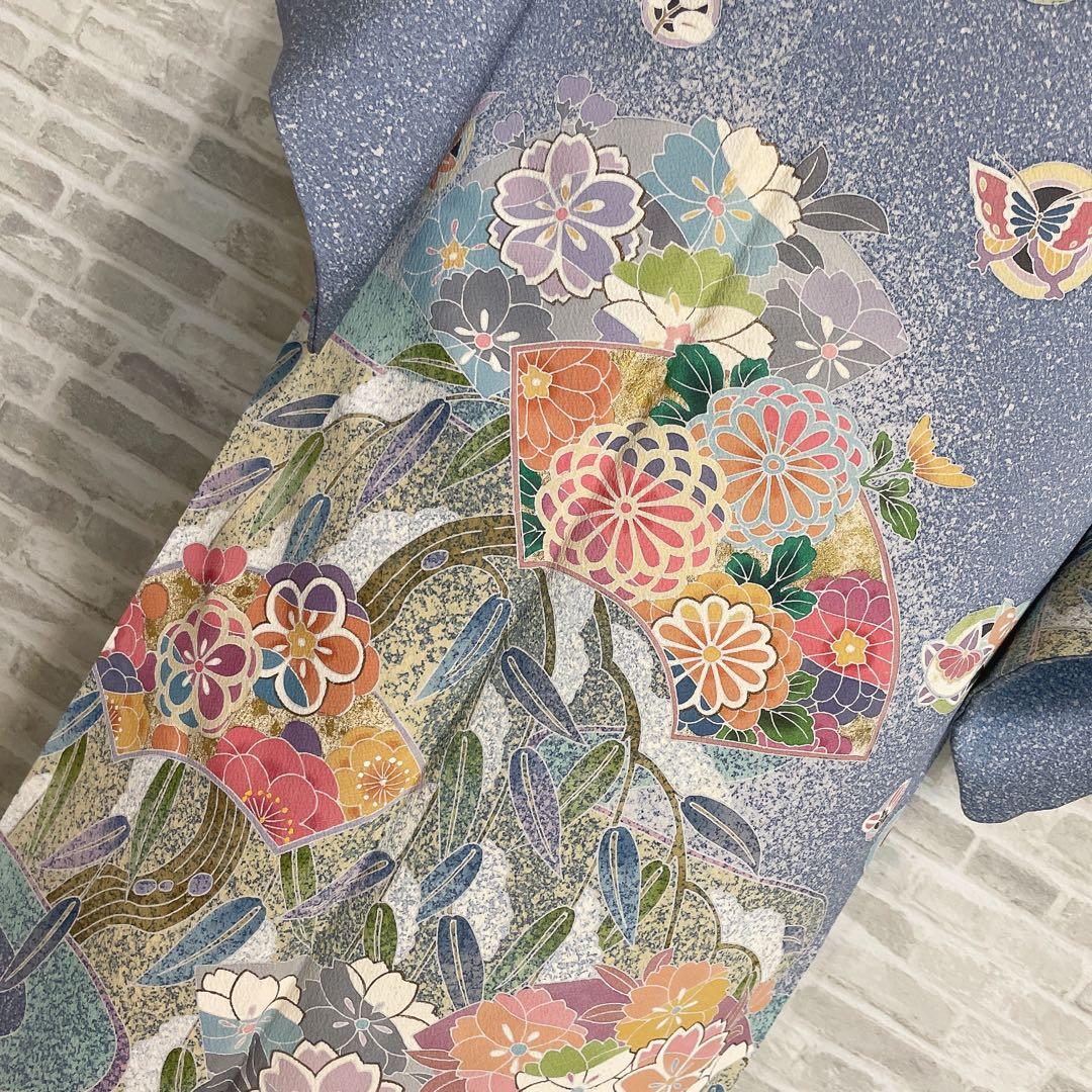 訪問着　フルセット　枝垂れ柳　地紙　丸紋　叩き染　着物　I2