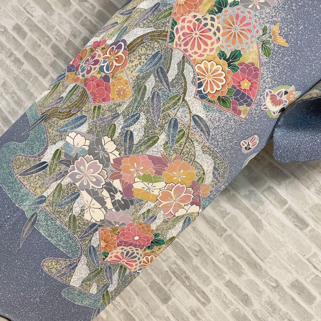 訪問着　フルセット　枝垂れ柳　地紙　丸紋　叩き染　着物　I2