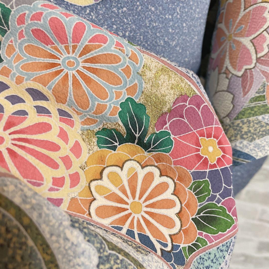 訪問着　フルセット　枝垂れ柳　地紙　丸紋　叩き染　着物　I2