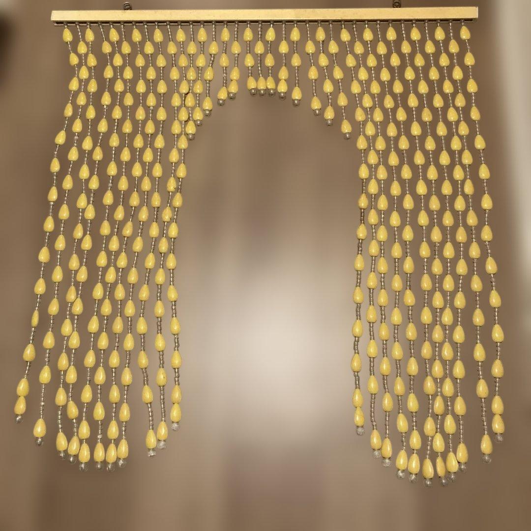 レトロポップ　ビーズカーテン　ビーズのれん　ビーズ暖簾　イエロー/黄色　当時物