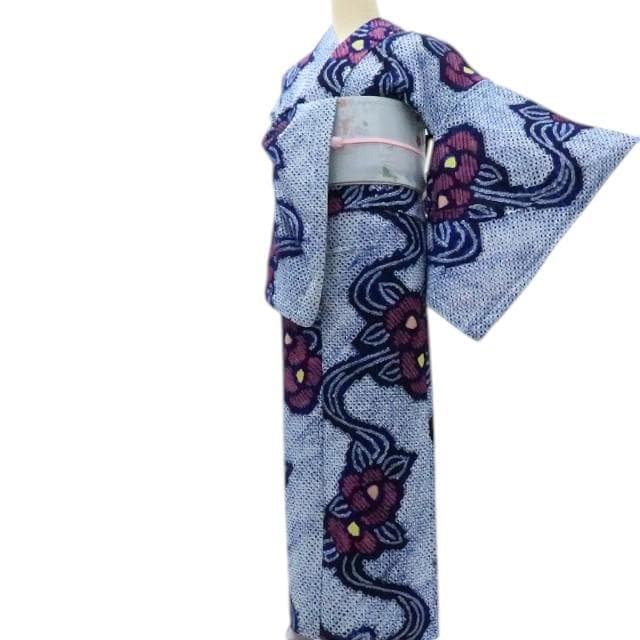 Y3284◆有松鳴海絞り 綿 広衿 仕付け糸・居敷当て付 手縫い 高級浴衣