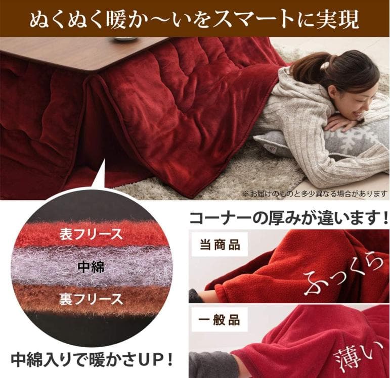 一人用こたつ フラットヒーター リバーシブルこたつ布団付き　レッド＆ブラウン