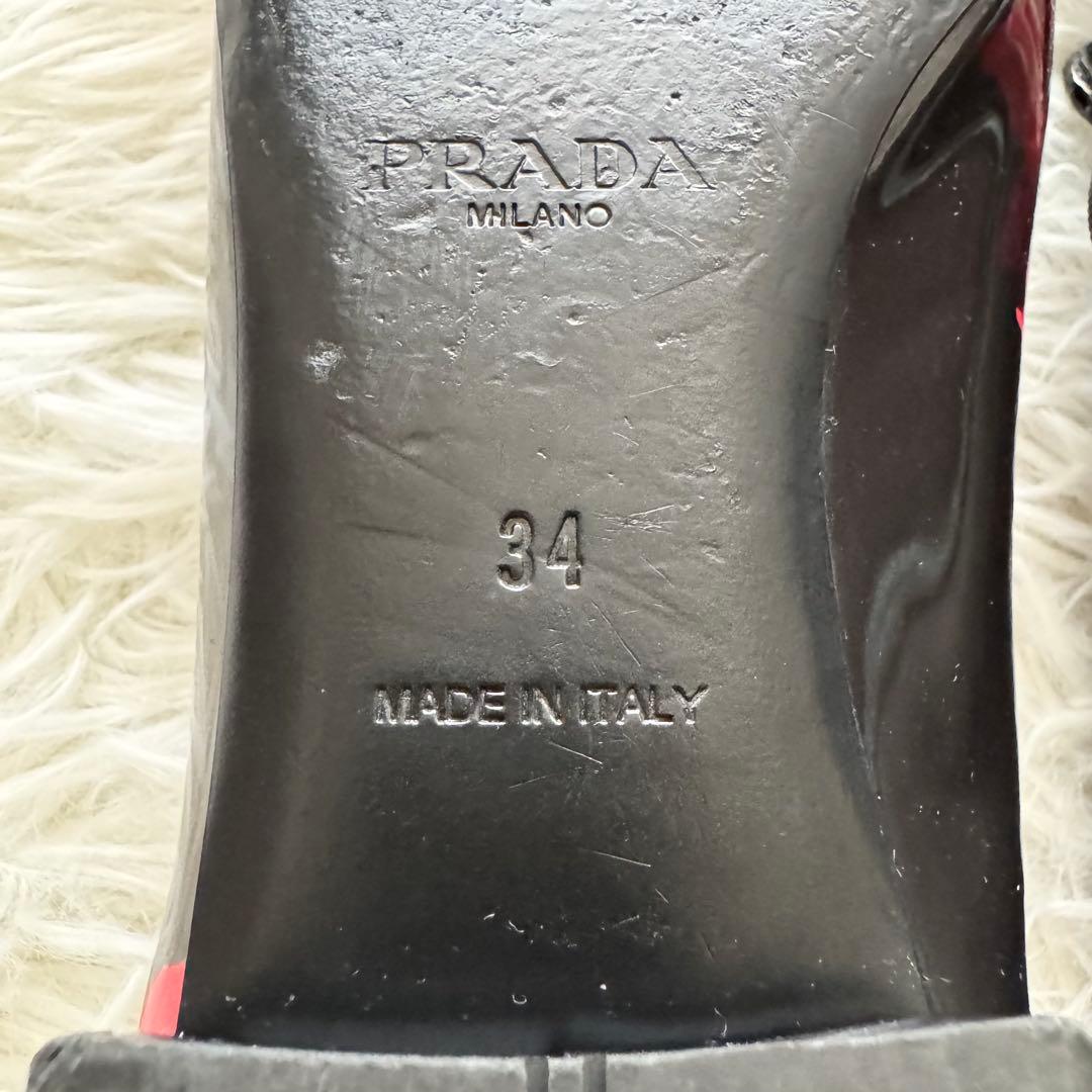 【プラダ】パンプス　エナメル　リボン　ゴールド金具 34　黒　赤　花柄　箱付