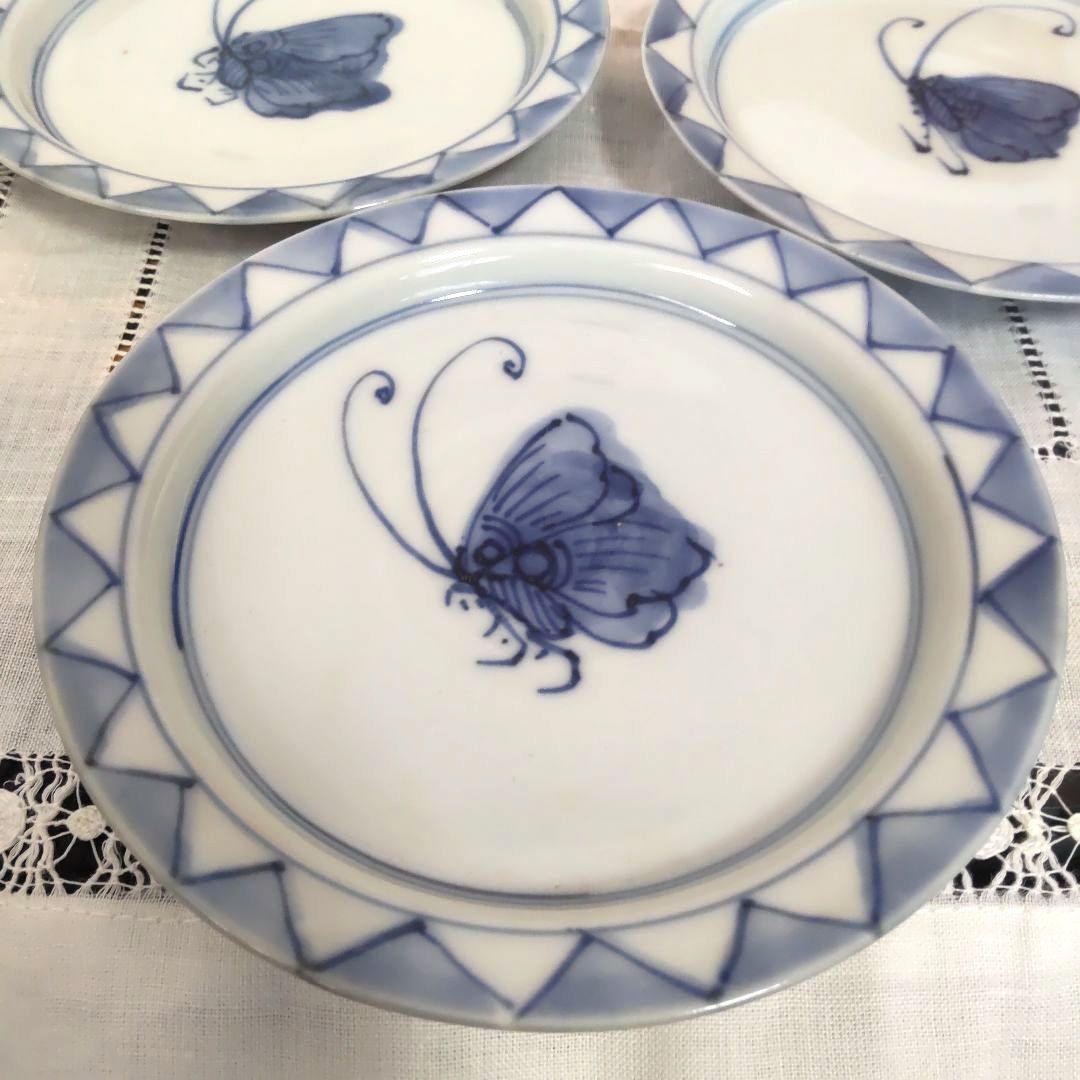 九谷焼 正木春蔵 染付 銘々皿 5枚 木箱付 蝶々 山背工房