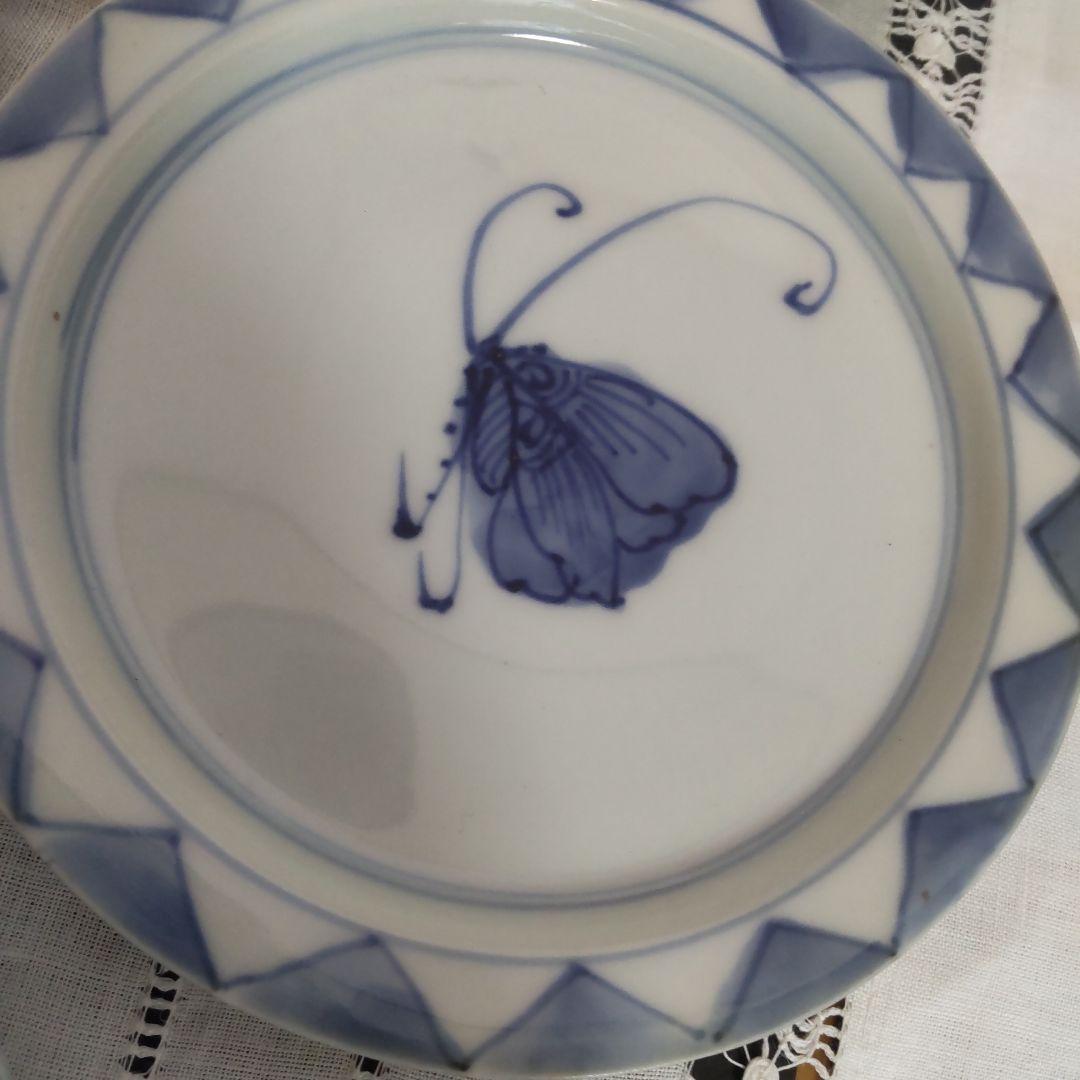 九谷焼 正木春蔵 染付 銘々皿 5枚 木箱付 蝶々 山背工房